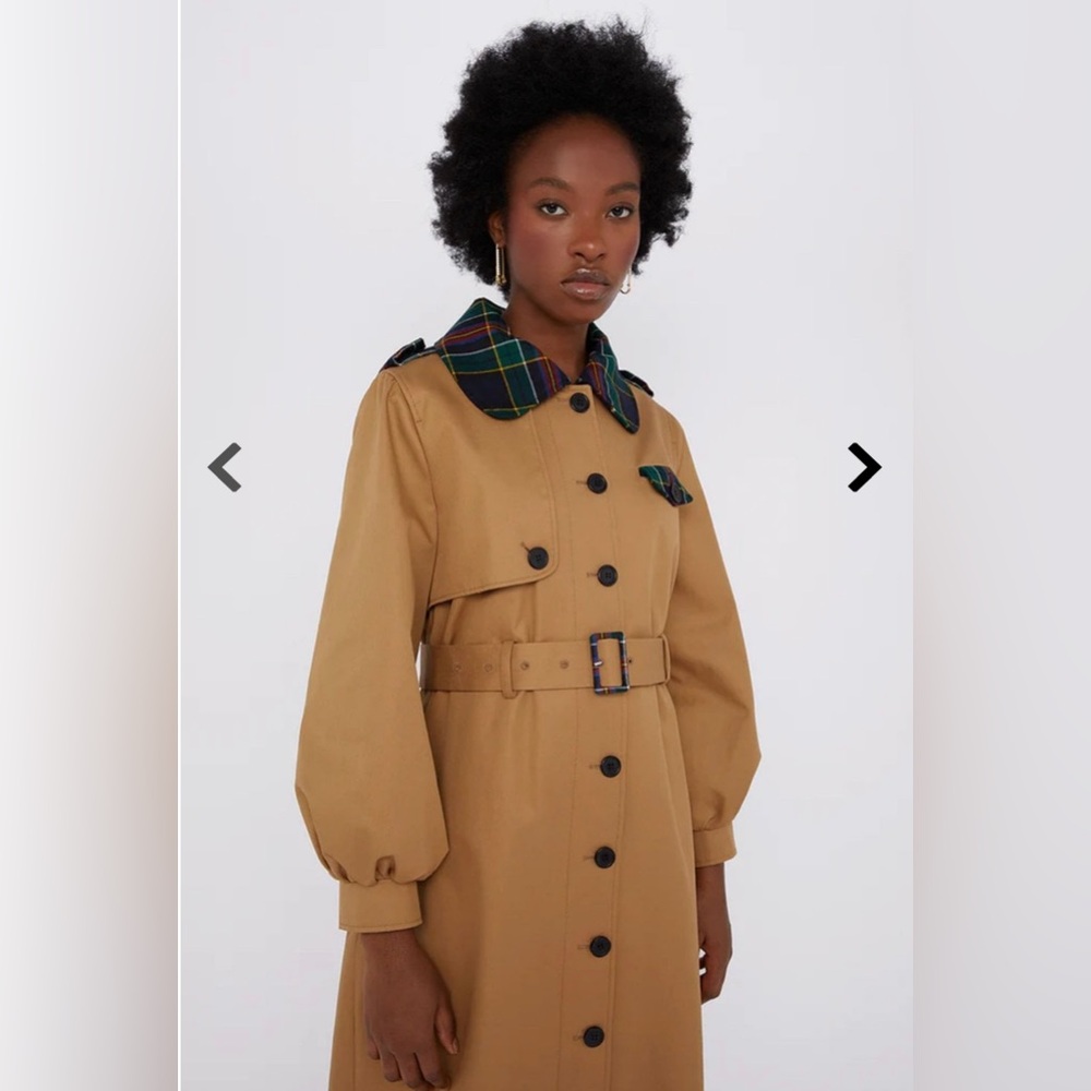 New w/tags SHRIMPS Dexter Trench Coat with Plaid Details - Sz. UK 8/ USA 4 - Picture 3 of 13